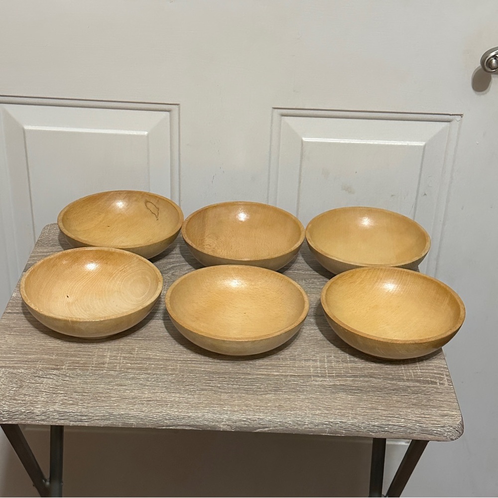 Vintage Ucagco Japanese Wooden‎ Bowl 6” Trinket Dish Nut Bowl  Set Of 6